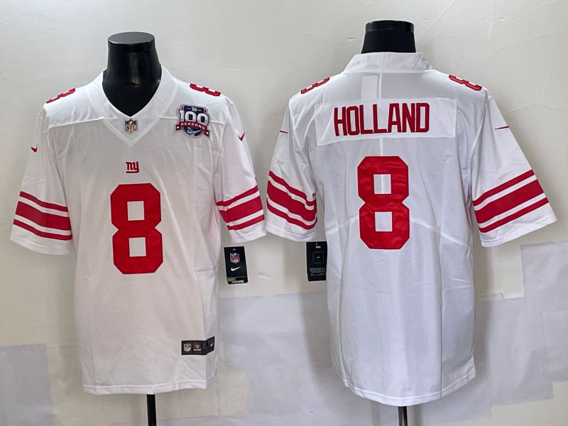 Men 2025 New York Giants #8 Holland White Second generations Nike Limited NFL Jersey style 4